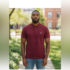 Lacoste Classic Fit Polo Shirt | Maroon Red | Size Small (US)
